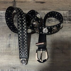 Versace Black Studded Belt with Silver Accents